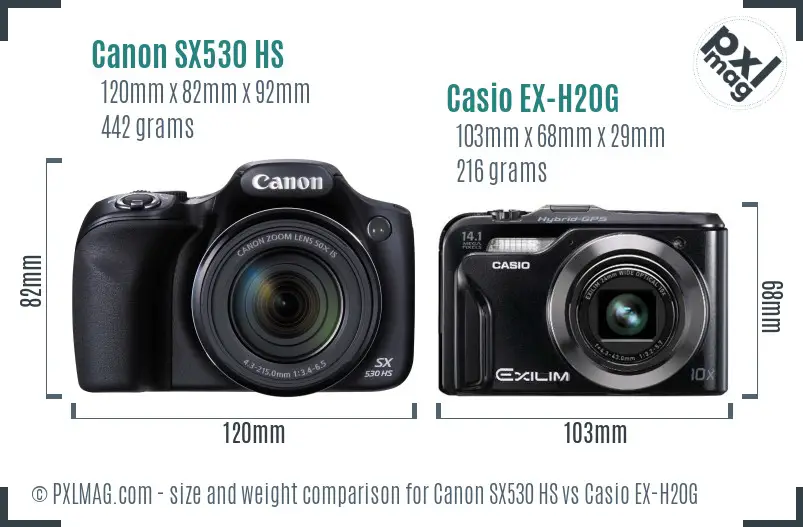 Canon SX530 HS vs Casio EX-H20G size comparison