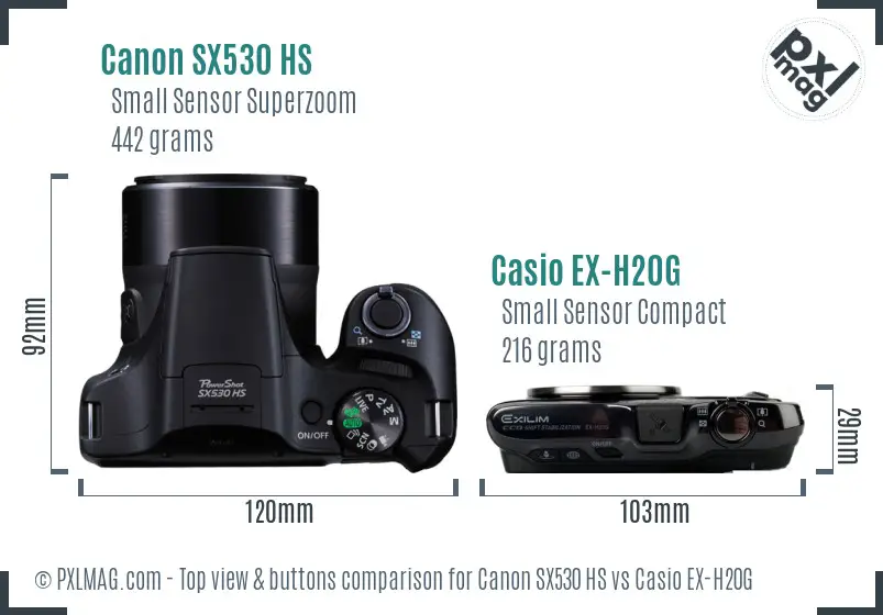 Canon SX530 HS vs Casio EX-H20G top view buttons comparison