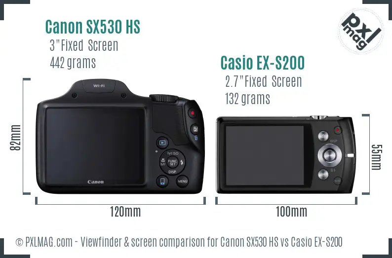 Canon SX530 HS vs Casio EX-S200 Screen and Viewfinder comparison