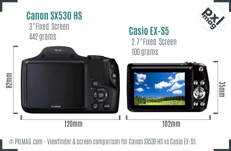 Canon SX530 HS vs Casio EX-S5 Screen and Viewfinder comparison