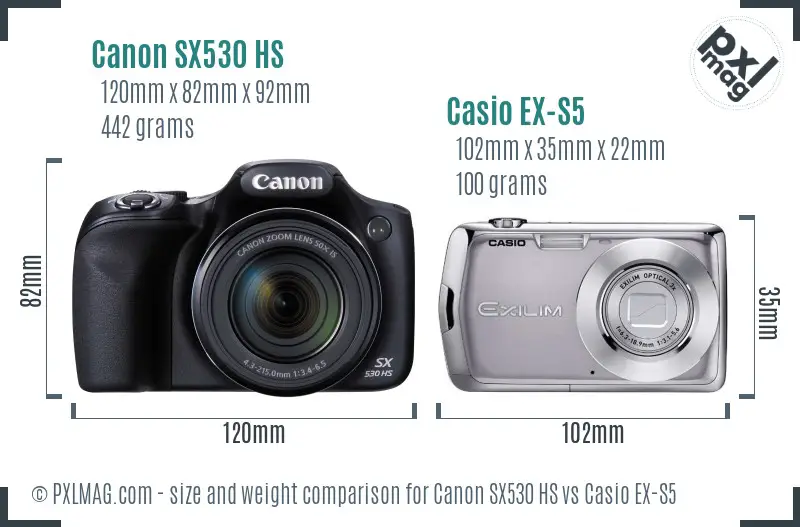 Canon SX530 HS vs Casio EX-S5 size comparison