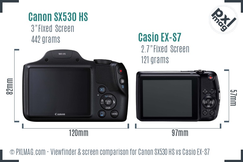 Canon SX530 HS vs Casio EX-S7 Screen and Viewfinder comparison