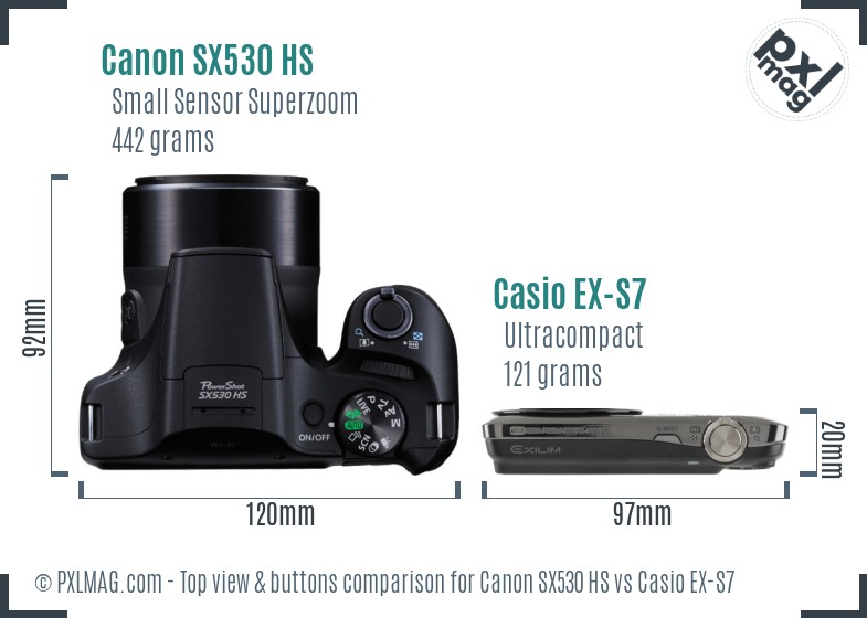 Canon SX530 HS vs Casio EX-S7 top view buttons comparison