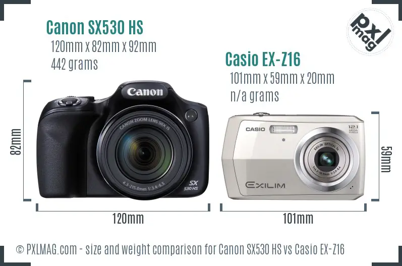 Canon SX530 HS vs Casio EX-Z16 size comparison