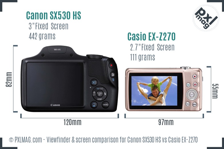 Canon SX530 HS vs Casio EX-Z270 Screen and Viewfinder comparison