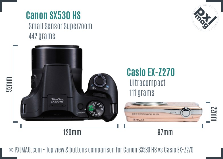 Canon SX530 HS vs Casio EX-Z270 top view buttons comparison