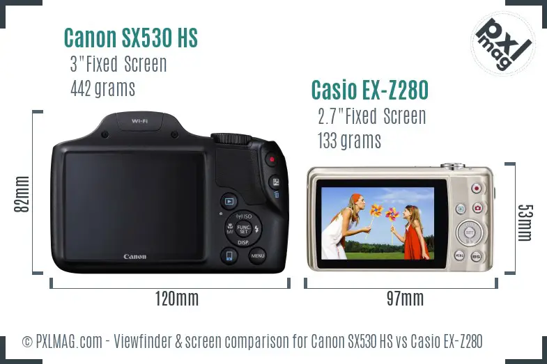 Canon SX530 HS vs Casio EX-Z280 Screen and Viewfinder comparison