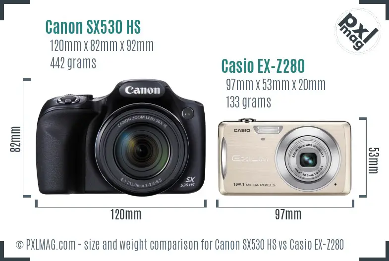 Canon SX530 HS vs Casio EX-Z280 size comparison