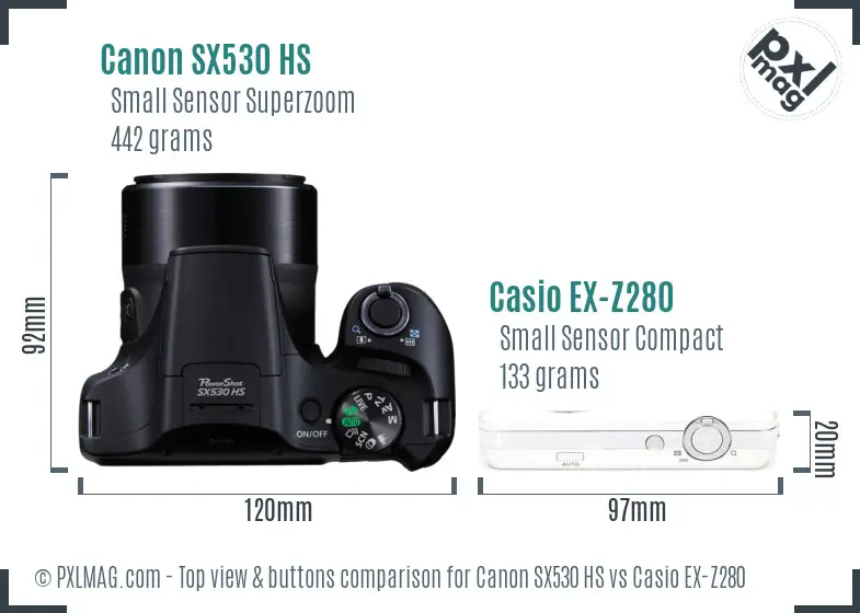 Canon SX530 HS vs Casio EX-Z280 top view buttons comparison