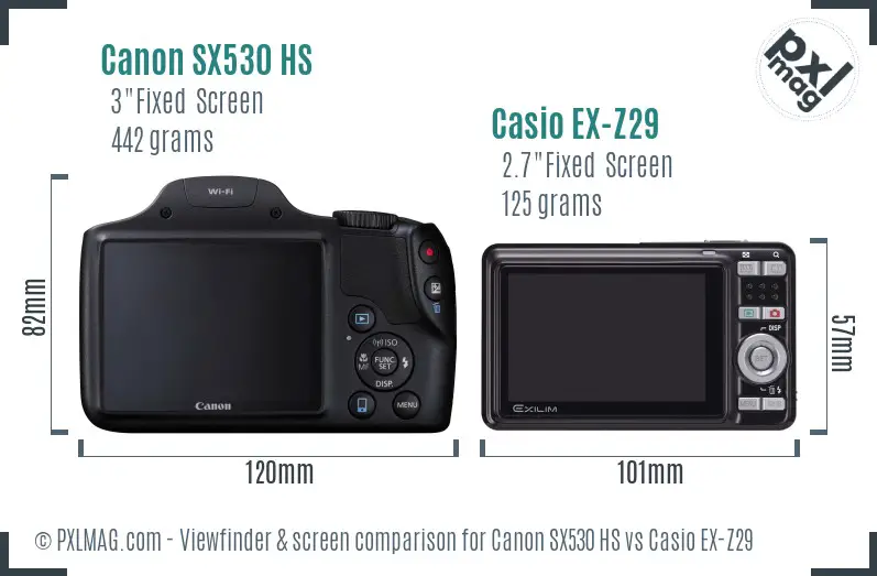 Canon SX530 HS vs Casio EX-Z29 Screen and Viewfinder comparison Canon SX530 HS vs Casio EX-Z29 Screen and Viewfinder comparison