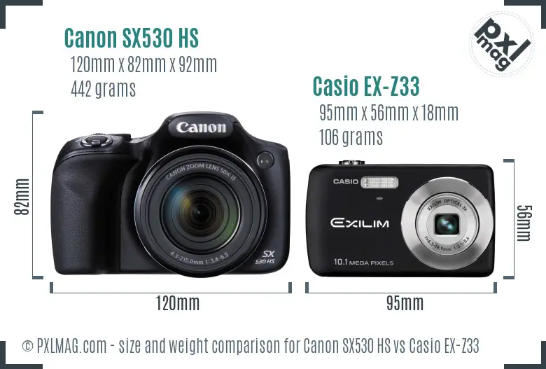 Canon SX530 HS vs Casio EX-Z33 size comparison