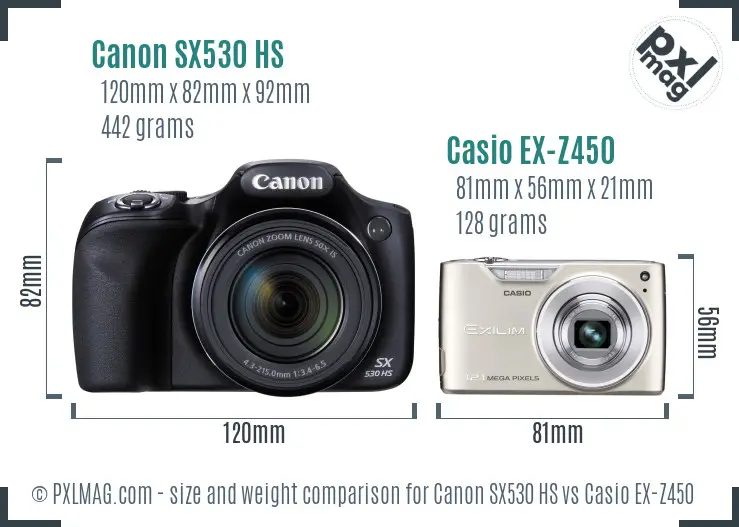 Canon SX530 HS vs Casio EX-Z450 size comparison