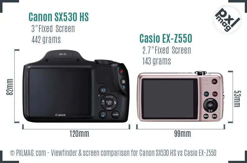 Canon SX530 HS vs Casio EX-Z550 Screen and Viewfinder comparison