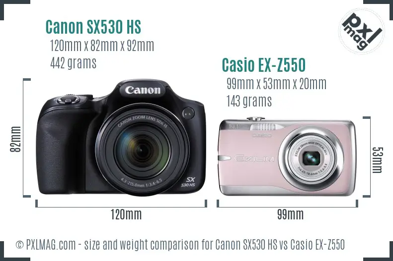 Canon SX530 HS vs Casio EX-Z550 size comparison