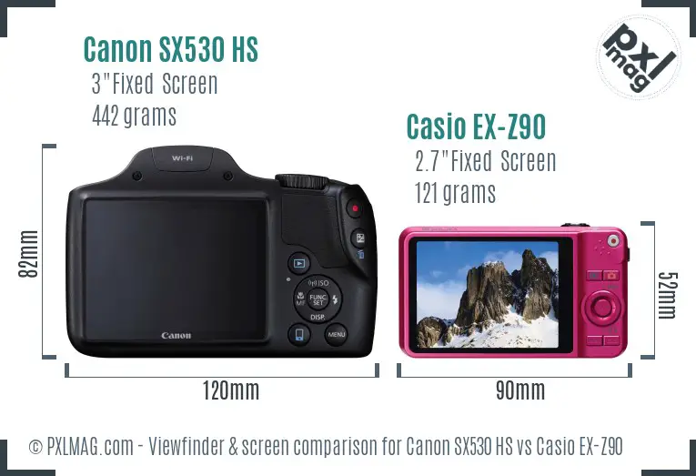 Canon SX530 HS vs Casio EX-Z90 Screen and Viewfinder comparison