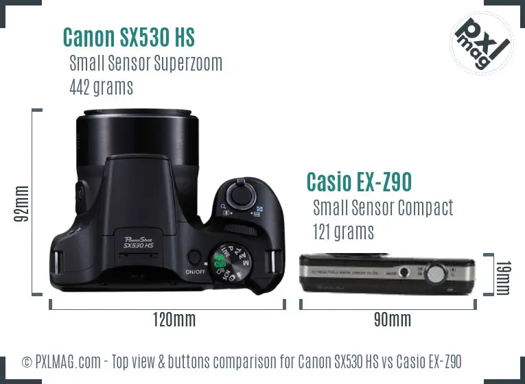 Canon SX530 HS vs Casio EX-Z90 top view buttons comparison