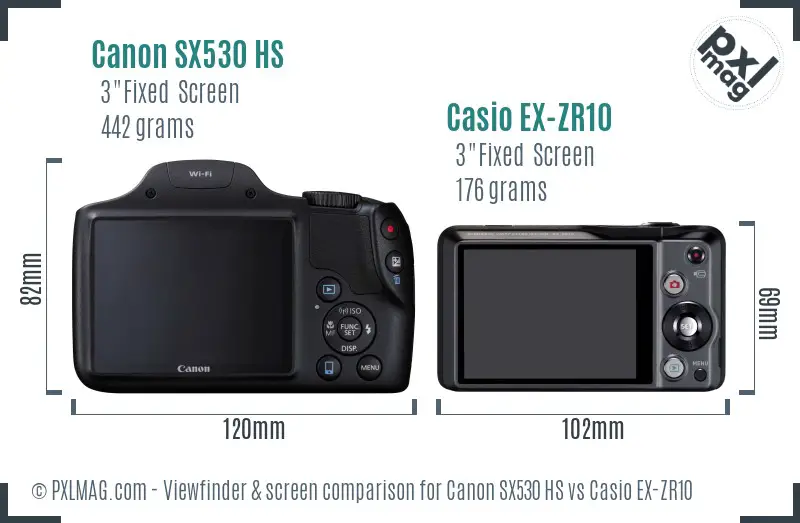 Canon SX530 HS vs Casio EX-ZR10 Screen and Viewfinder comparison