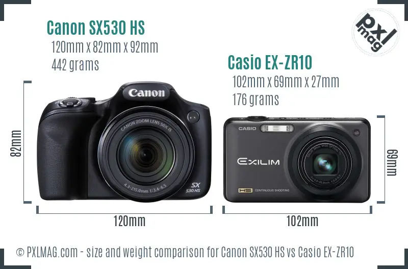 Canon SX530 HS vs Casio EX-ZR10 size comparison