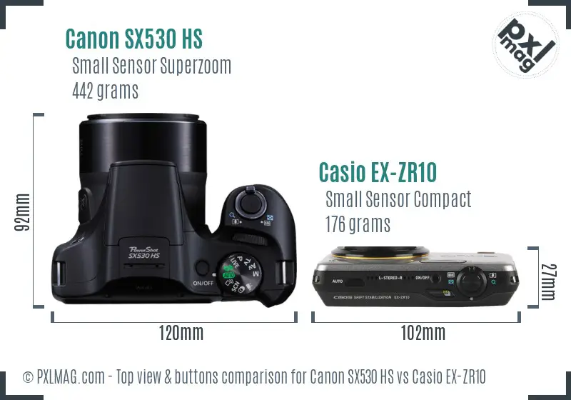 Canon SX530 HS vs Casio EX-ZR10 top view buttons comparison