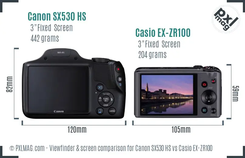 Canon SX530 HS vs Casio EX-ZR100 Screen and Viewfinder comparison