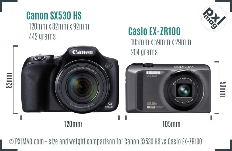 Canon SX530 HS vs Casio EX-ZR100 size comparison