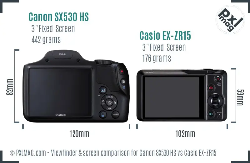 Canon SX530 HS vs Casio EX-ZR15 Screen and Viewfinder comparison