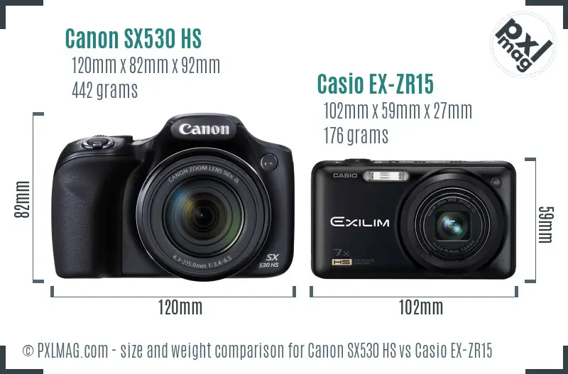 Canon SX530 HS vs Casio EX-ZR15 size comparison