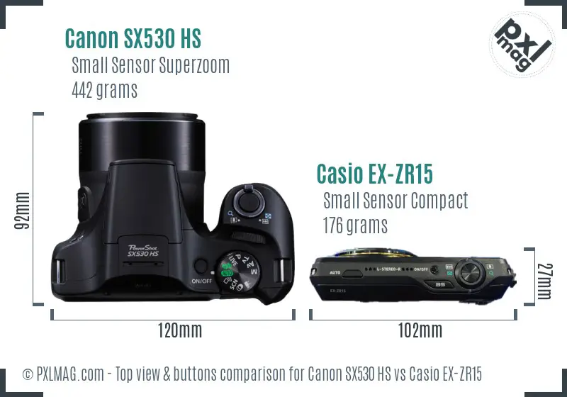 Canon SX530 HS vs Casio EX-ZR15 top view buttons comparison