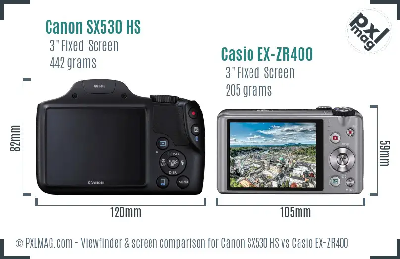 Canon SX530 HS vs Casio EX-ZR400 Screen and Viewfinder comparison
