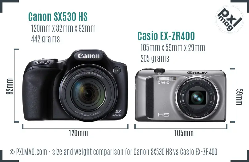 Canon SX530 HS vs Casio EX-ZR400 size comparison