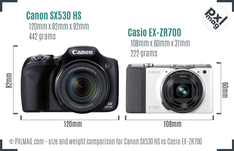 Canon SX530 HS vs Casio EX-ZR700 size comparison