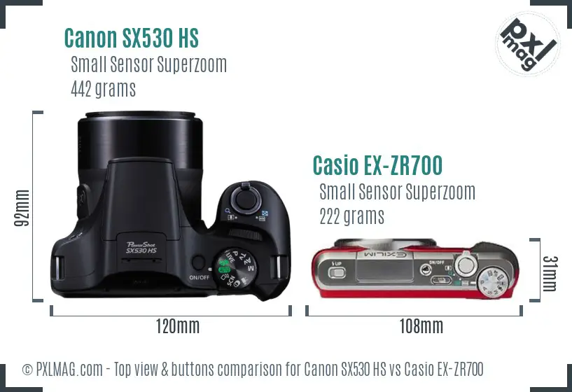 Canon SX530 HS vs Casio EX-ZR700 top view buttons comparison