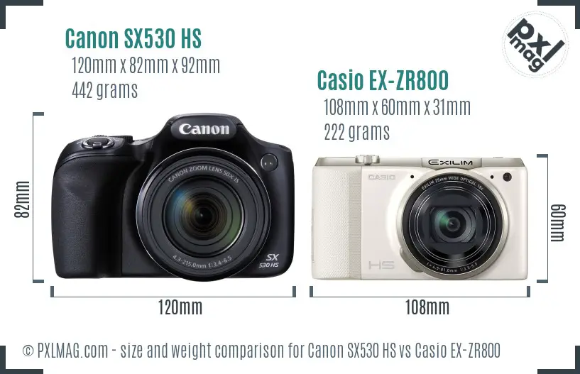 Canon SX530 HS vs Casio EX-ZR800 size comparison