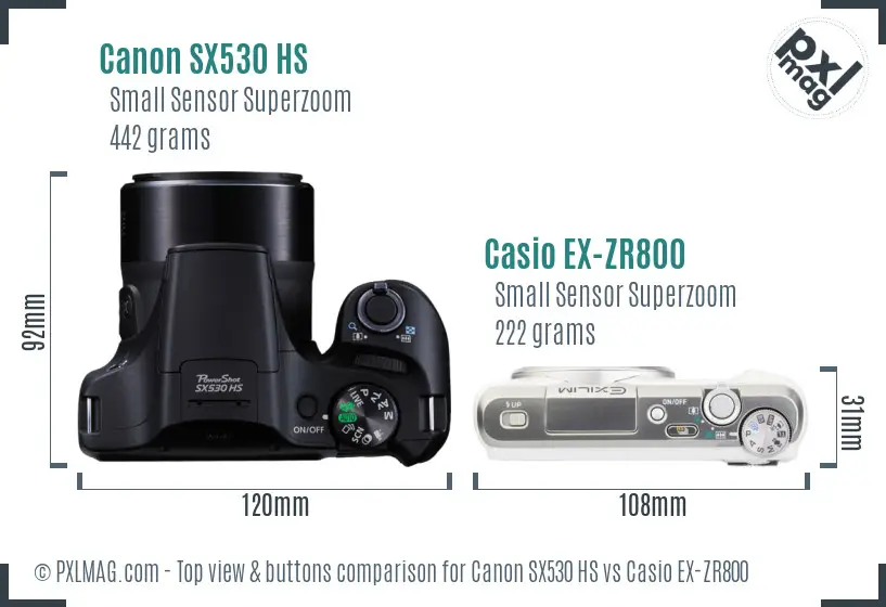 Canon SX530 HS vs Casio EX-ZR800 top view buttons comparison