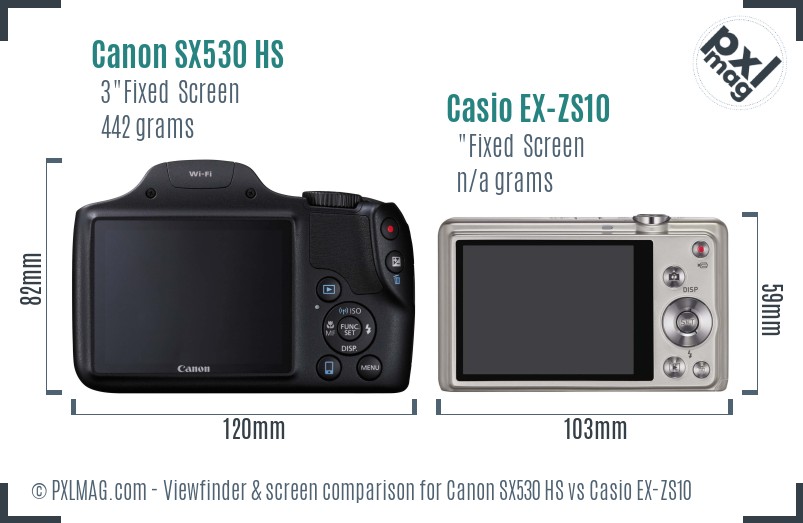 Canon SX530 HS vs Casio EX-ZS10 Screen and Viewfinder comparison