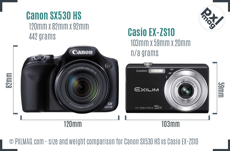 Canon SX530 HS vs Casio EX-ZS10 size comparison