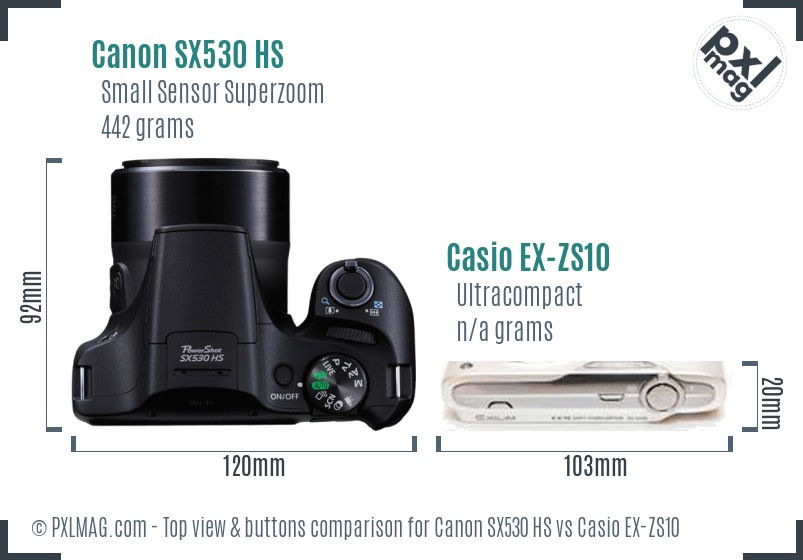Canon SX530 HS vs Casio EX-ZS10 top view buttons comparison