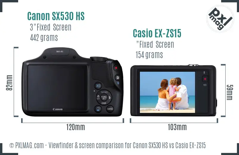 Canon SX530 HS vs Casio EX-ZS15 Screen and Viewfinder comparison
