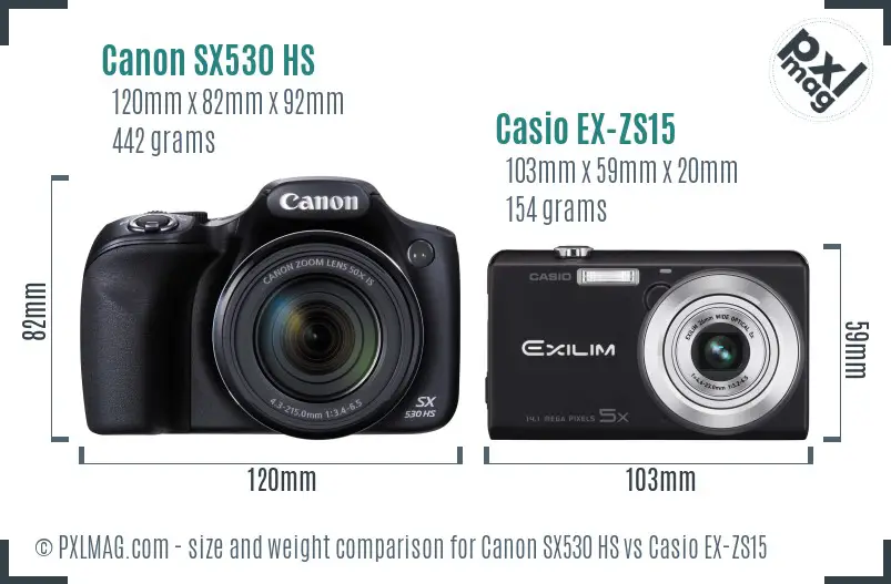 Canon SX530 HS vs Casio EX-ZS15 size comparison