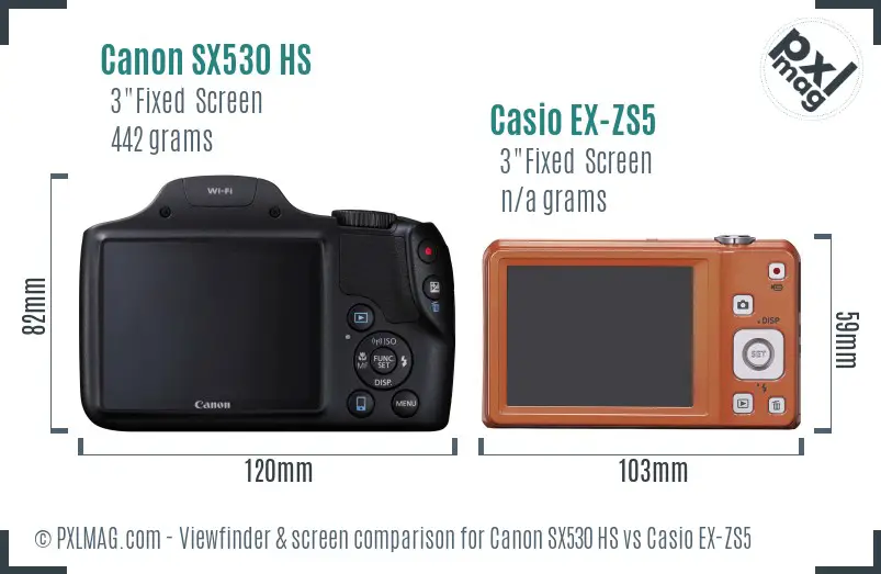 Canon SX530 HS vs Casio EX-ZS5 Screen and Viewfinder comparison