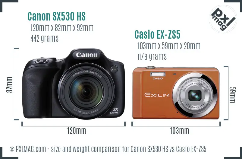 Canon SX530 HS vs Casio EX-ZS5 size comparison Canon SX530 HS vs Casio EX-ZS5 size comparison