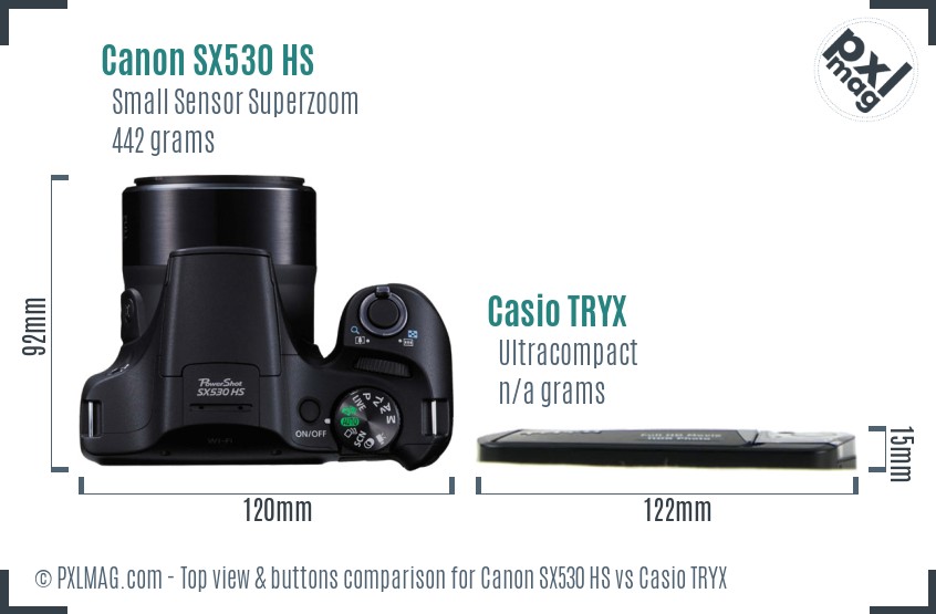 Canon SX530 HS vs Casio TRYX top view buttons comparison