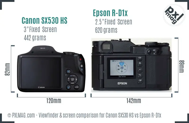 Canon SX530 HS vs Epson R-D1x Screen and Viewfinder comparison Canon SX530 HS vs Epson R-D1x Screen and Viewfinder comparison