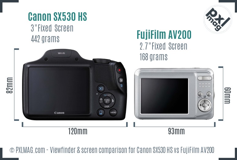 Canon SX530 HS vs FujiFilm AV200 Screen and Viewfinder comparison