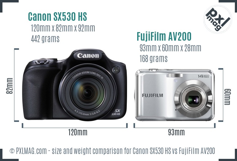 Canon SX530 HS vs FujiFilm AV200 size comparison Canon SX530 HS vs FujiFilm AV200 size comparison