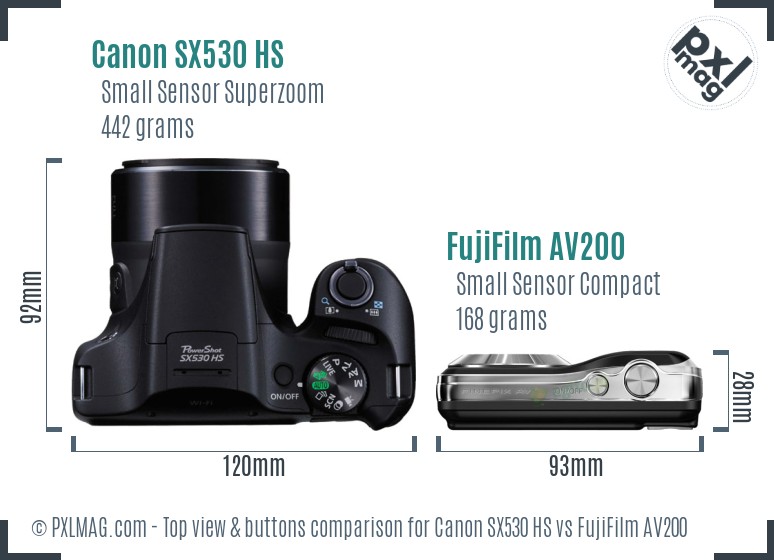 Canon SX530 HS vs FujiFilm AV200 top view buttons comparison
