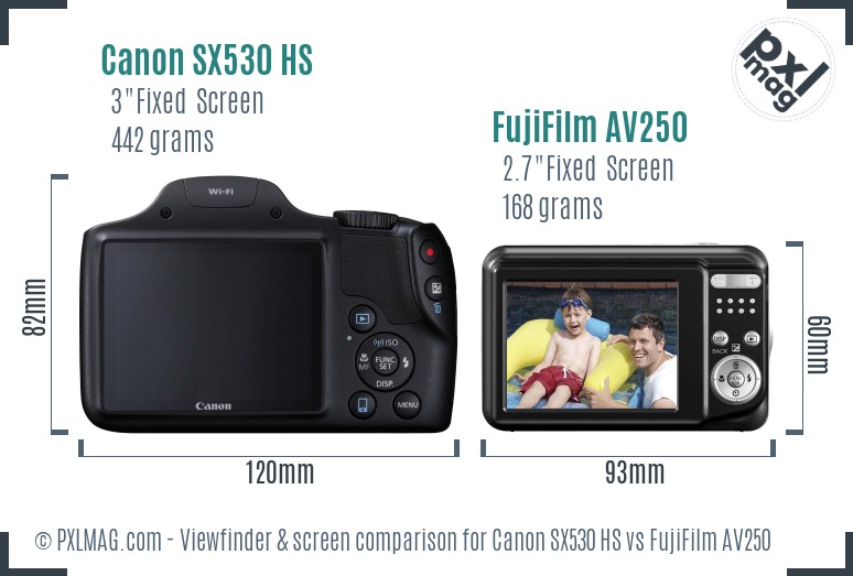 Canon SX530 HS vs FujiFilm AV250 Screen and Viewfinder comparison