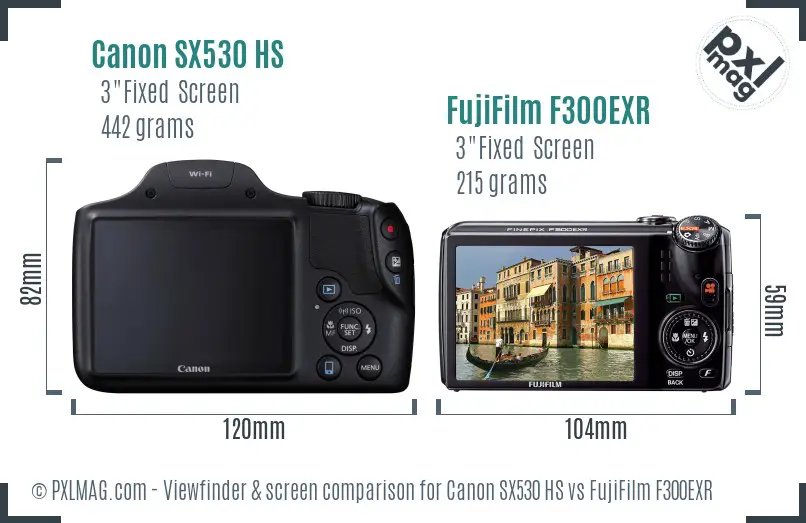 Canon SX530 HS vs FujiFilm F300EXR Screen and Viewfinder comparison