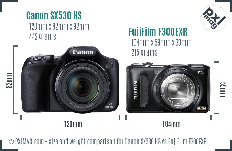 Canon SX530 HS vs FujiFilm F300EXR size comparison