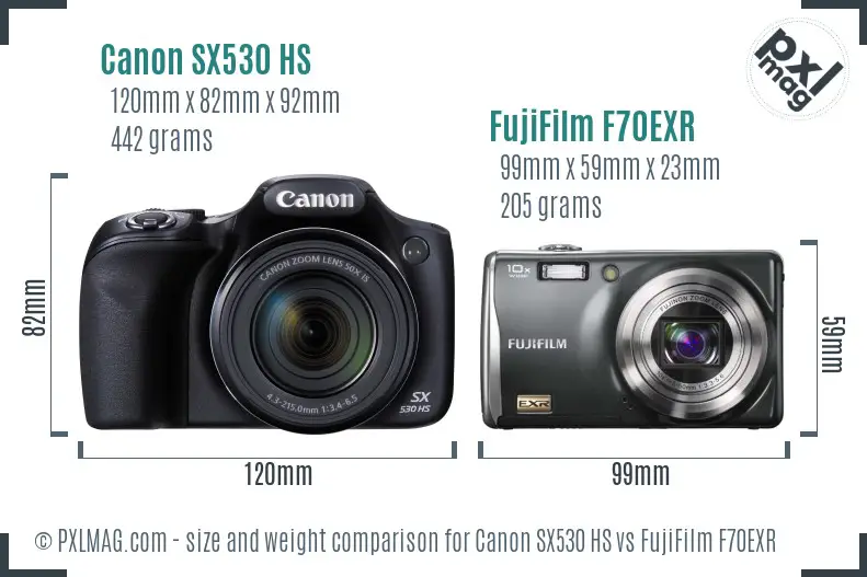 Canon SX530 HS vs FujiFilm F70EXR size comparison Canon SX530 HS vs FujiFilm F70EXR size comparison